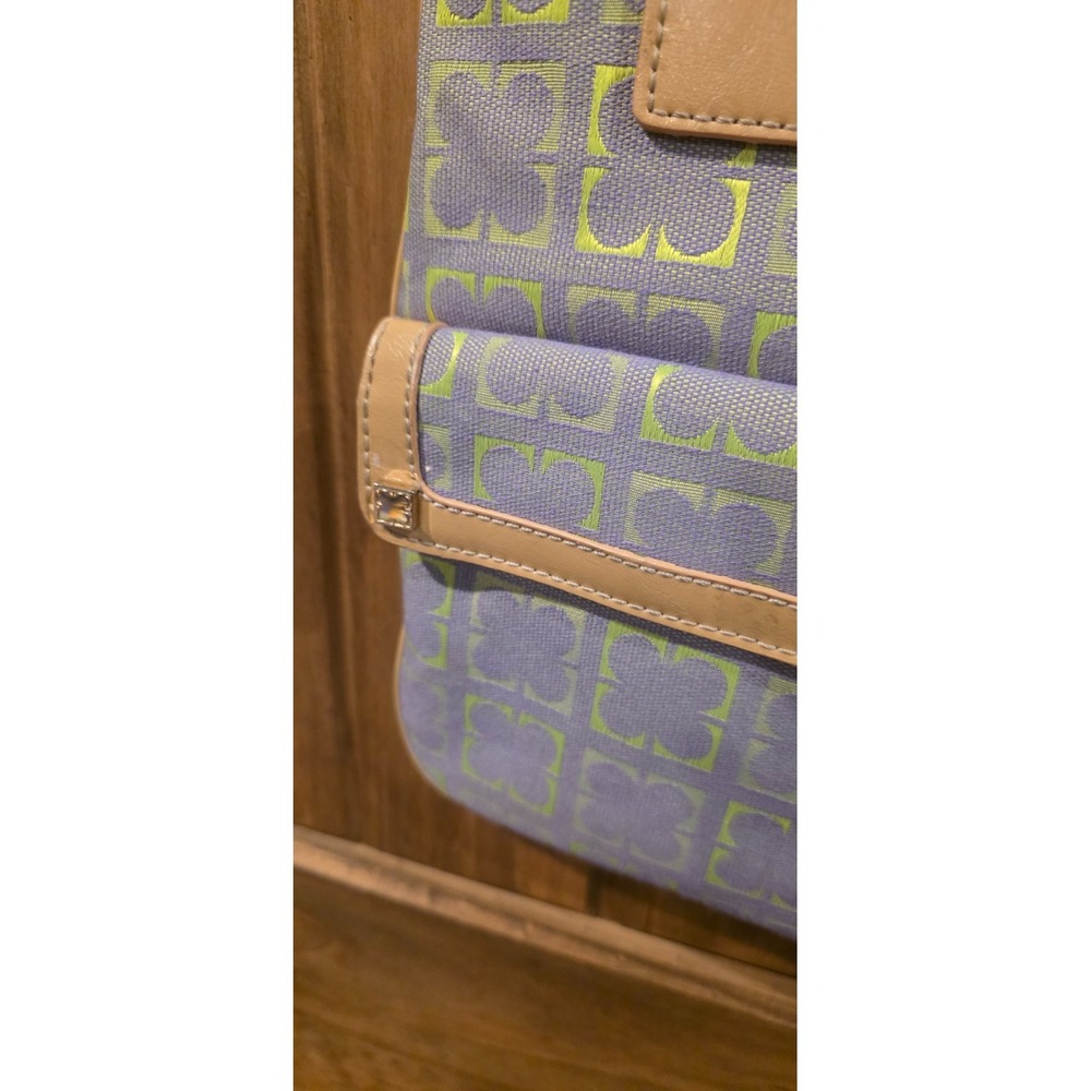 Liz Claiborne Tote Handbag Womens Blue Geometric Canvas Leather Trim Classic - Picture 5 of 11